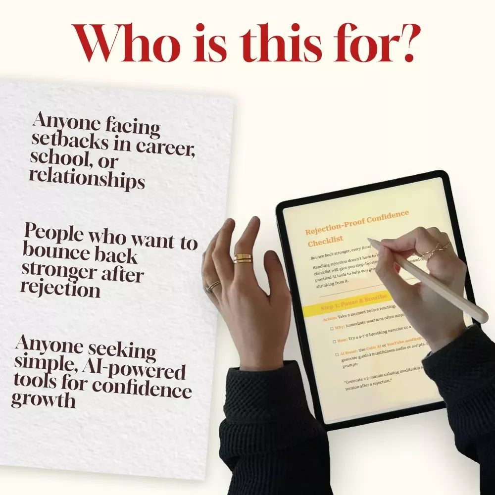 Rejection-Proof Confidence Checklist | Digital Download | How to Handle Rejection Without Losing Confidence | Self-Growth eBook & Resilience Guide