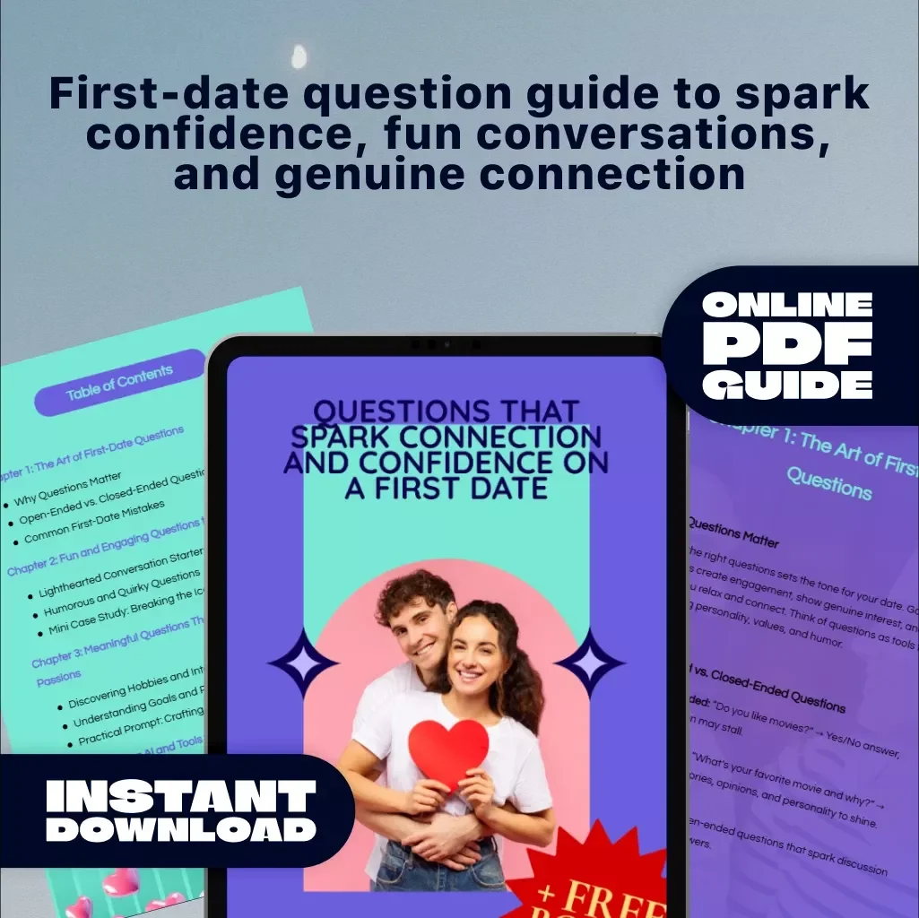 Questions That Spark Connection and Confidence on a First Date | Printable Guide | Digital Download | Things to Ask on a First Date eBook