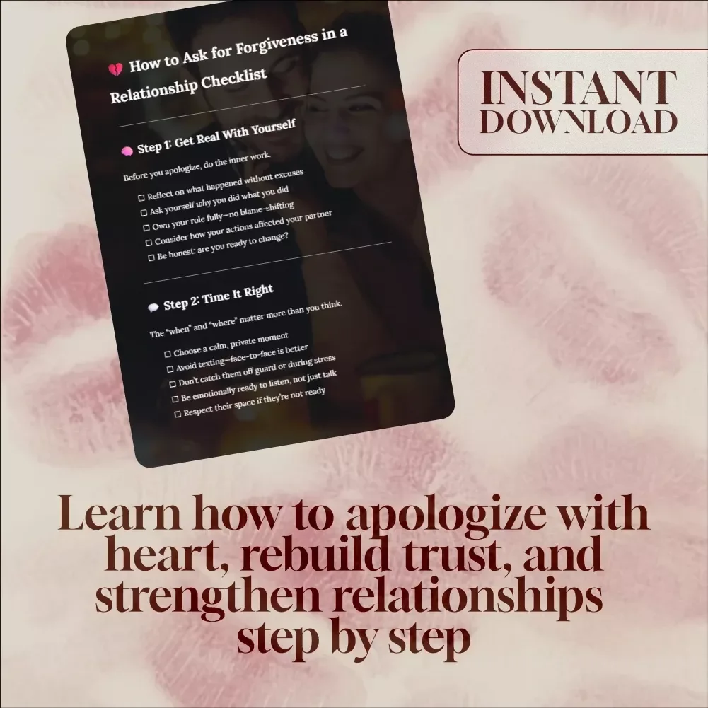 How to Ask for Forgiveness in a Relationship Checklist | Digital Download eBook, Apology Guide, Relationship Healing, Printable Communication Tool