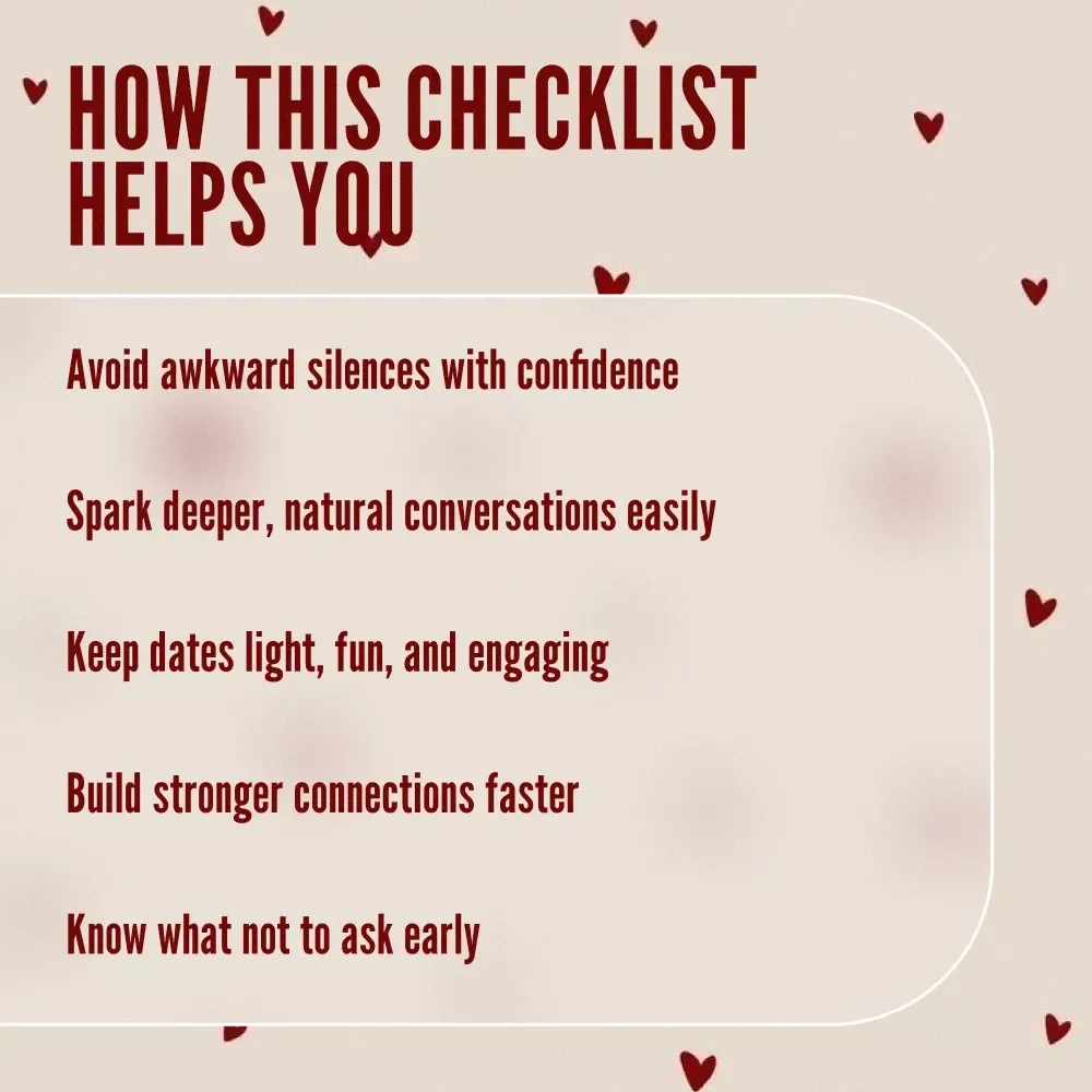 The Checklist of Conversation Starters for Dates | Printable Digital Download for Fun, Flirty & Meaningful First Date Questions | Conversation Starters for Dates Guide