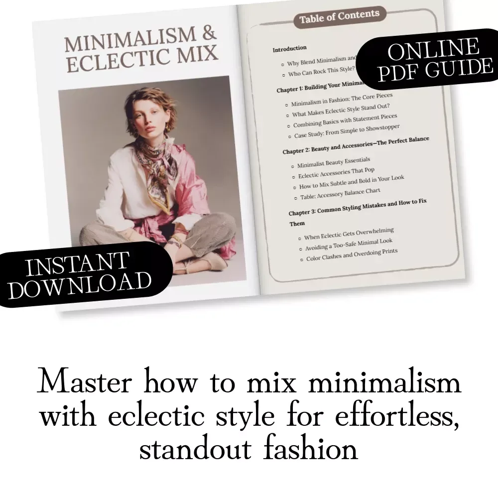 Minimalism & Eclectic Mix Guide | How To Mix Minimalism With Eclectic Style | Digital Download Wardrobe & Fashion Styling eBook