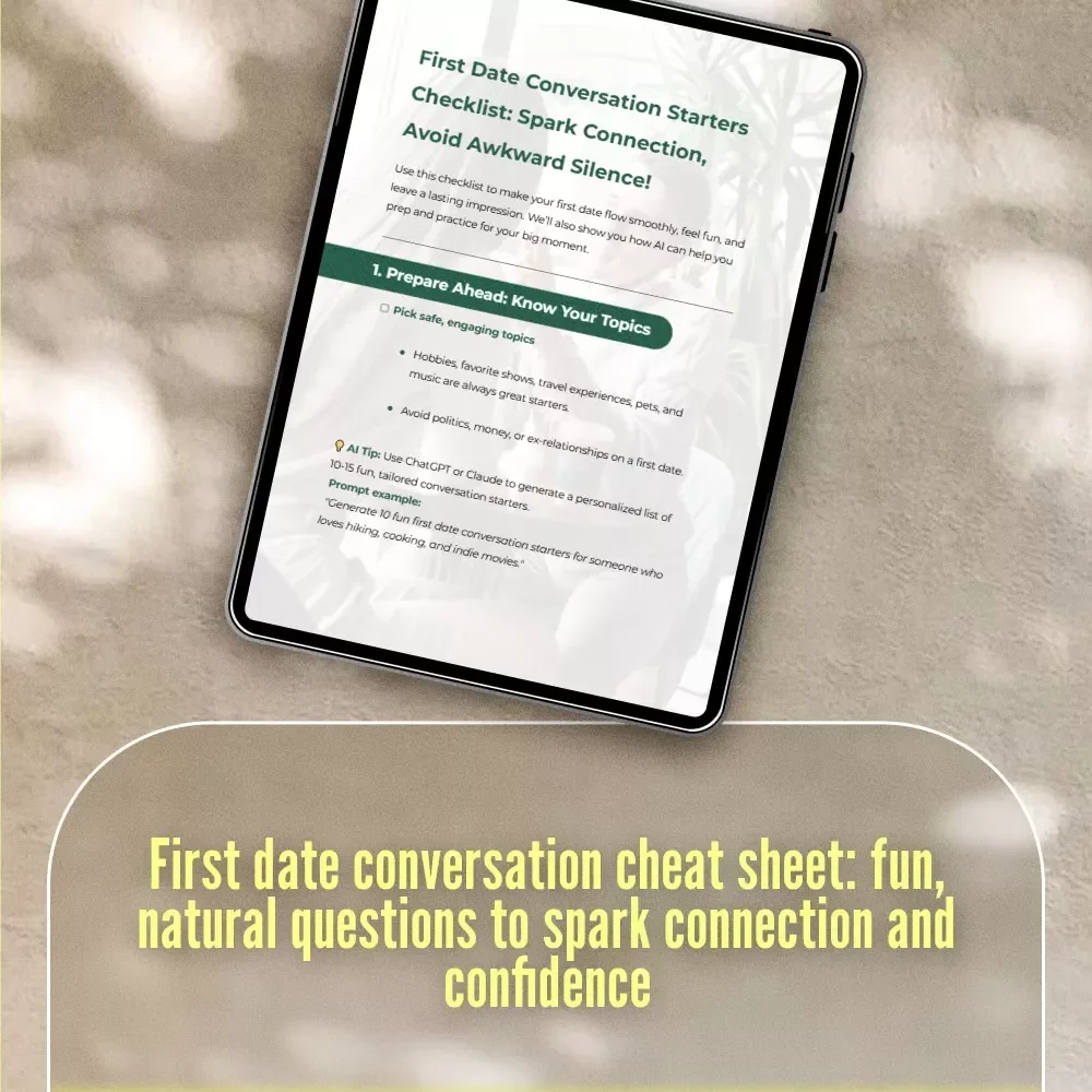 First Date Conversation Starters Checklist: Spark Connection, Avoid Awkward Silence | Digital Download eBook, Printable Guide for Singles, Dating Icebreakers & Conversation Skills