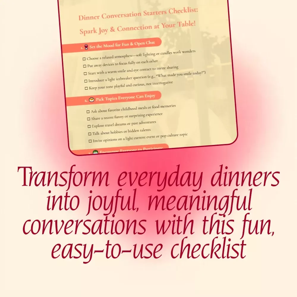 Dinner Conversation Starters Checklist: Spark Joy & Connection at Your Table | Digital Download Printable | Fun Family & Friends Dinner Conversation Starters Guide