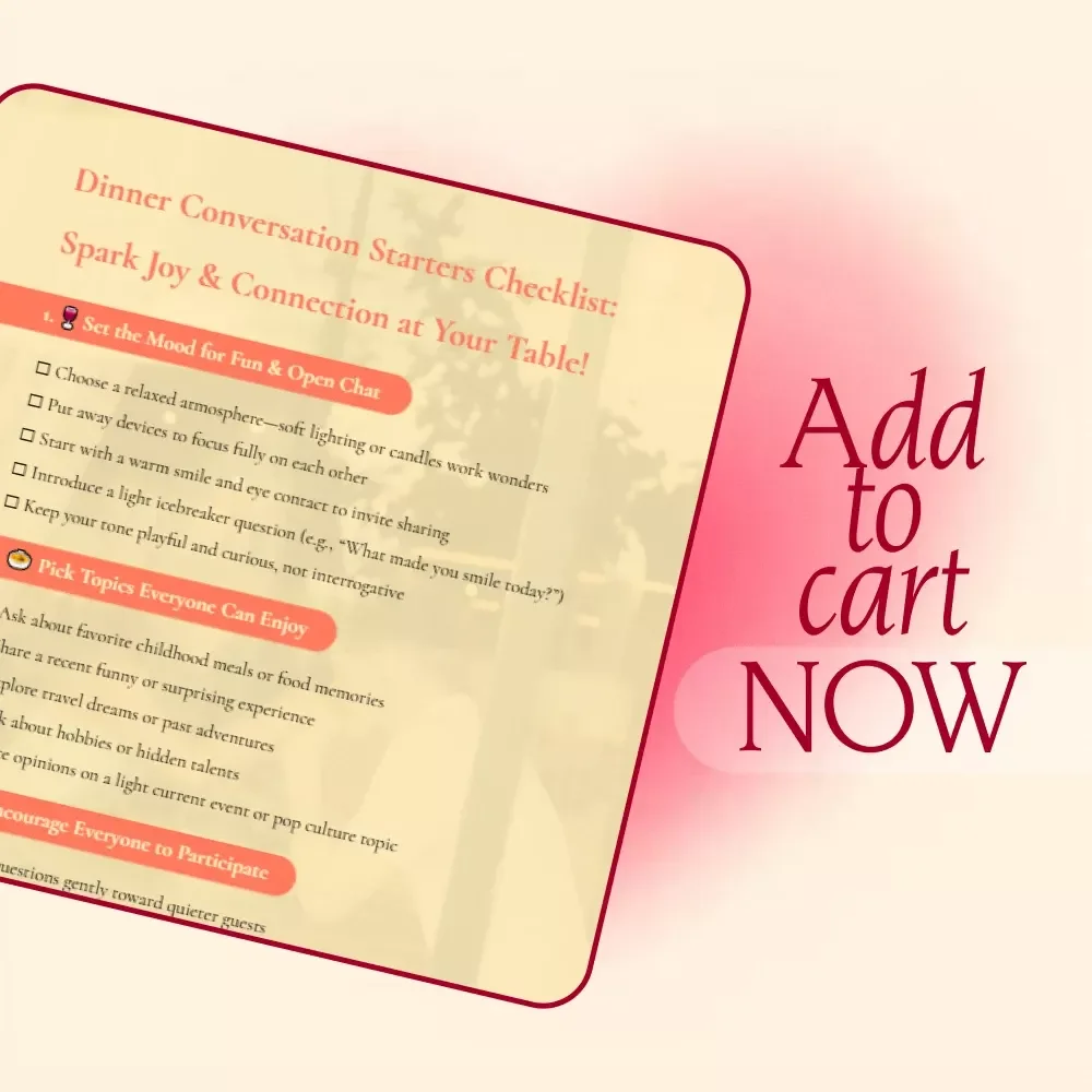 Dinner Conversation Starters Checklist: Spark Joy & Connection at Your Table | Digital Download Printable | Fun Family & Friends Dinner Conversation Starters Guide