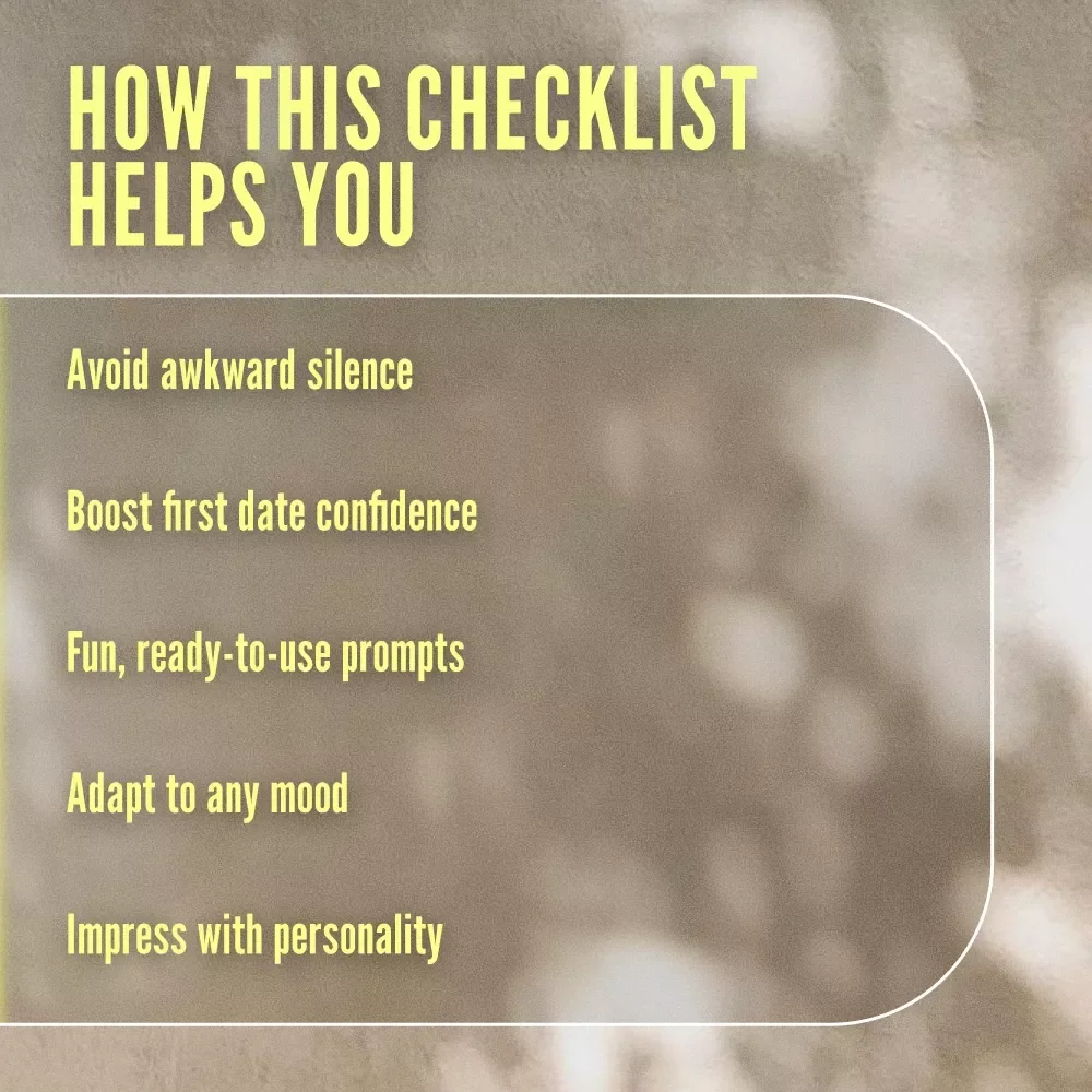 First Date Conversation Starters Checklist: Spark Connection, Avoid Awkward Silence | Digital Download eBook, Printable Guide for Singles, Dating Icebreakers & Conversation Skills