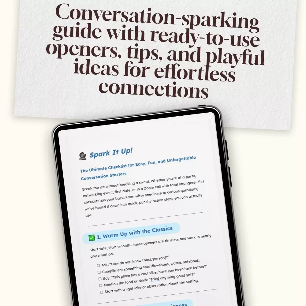 Spark It Up | Easy Conversation Starters Checklist | Digital Download Guide for Effortless Socializing & Fun Connections
