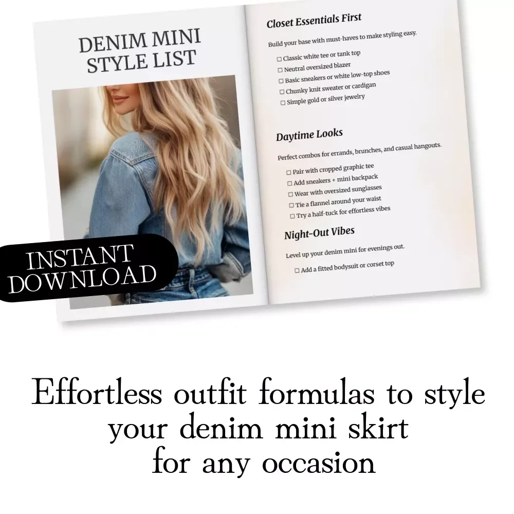 Denim Mini Style List | Denim Mini Skirt Style Playbook | Outfit Ideas Checklist & Digital Styling Guide