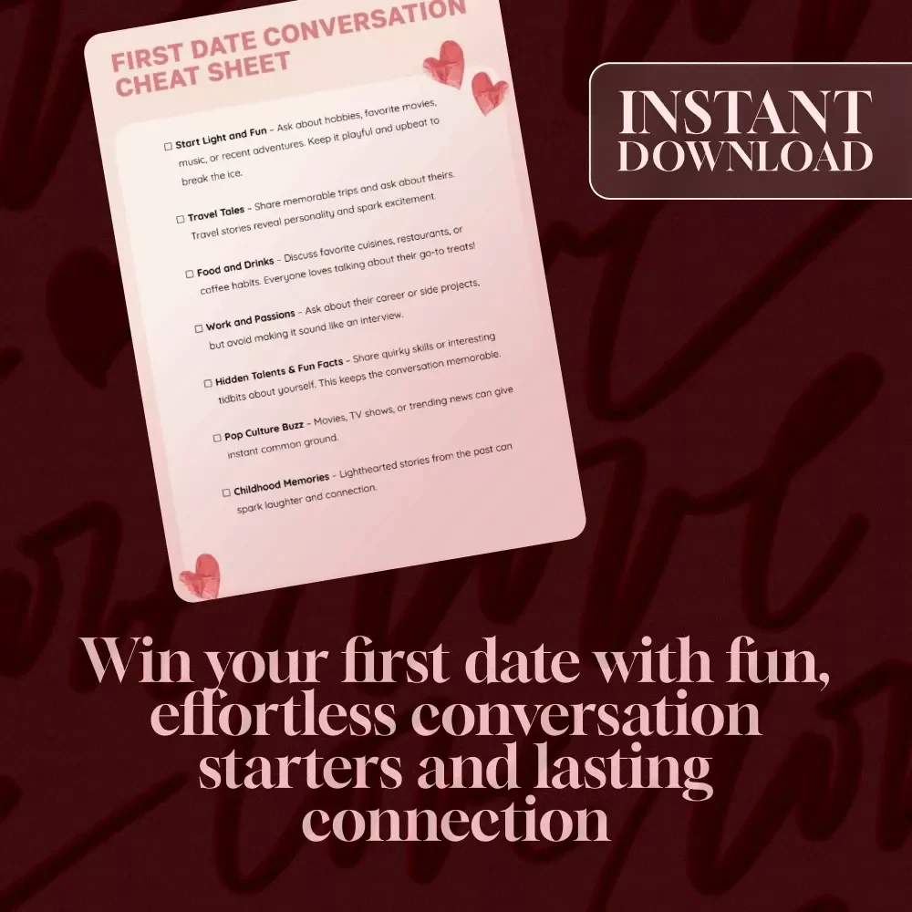 First Date Conversation Cheat Sheet | Printable Digital Download | What to Talk About on a First Date | Fun & Easy First Date Ideas Checklist