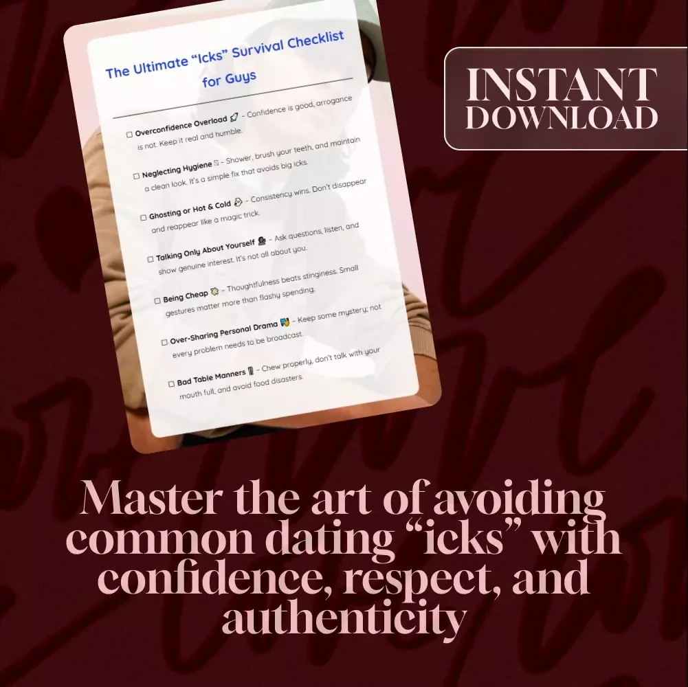 The Ultimate “Icks” Survival Checklist for Guys | Digital Download | Funny Self-Improvement Guide to Avoid Dating Icks for Guys | eBook PDF Instant Download