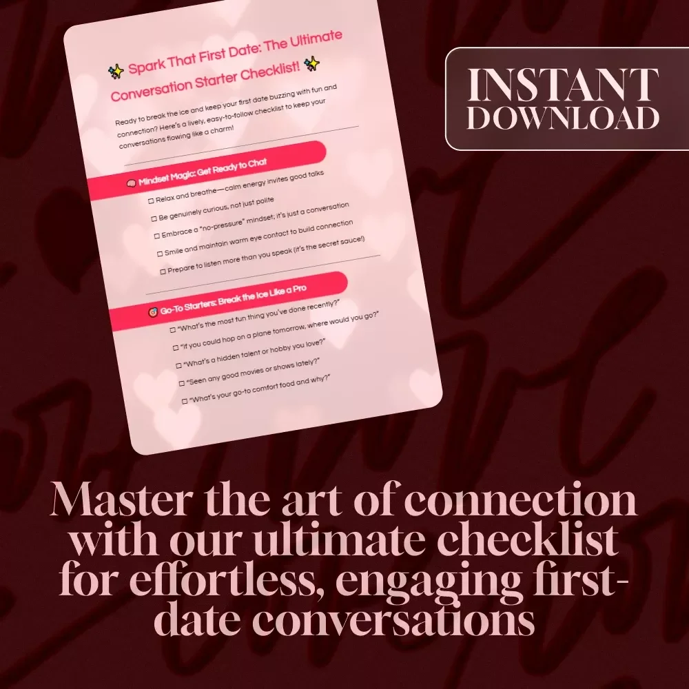 Spark That First Date: The Ultimate Conversation Starter Checklist | First Date Tips | Conversation Starters for First Dates | Dating Guide | Digital Download