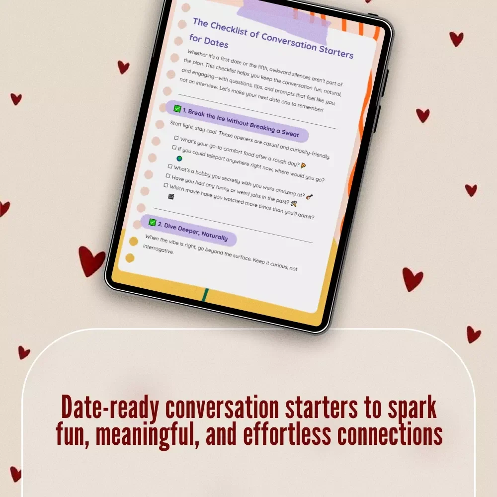 The Checklist of Conversation Starters for Dates | Printable Digital Download for Fun, Flirty & Meaningful First Date Questions | Conversation Starters for Dates Guide