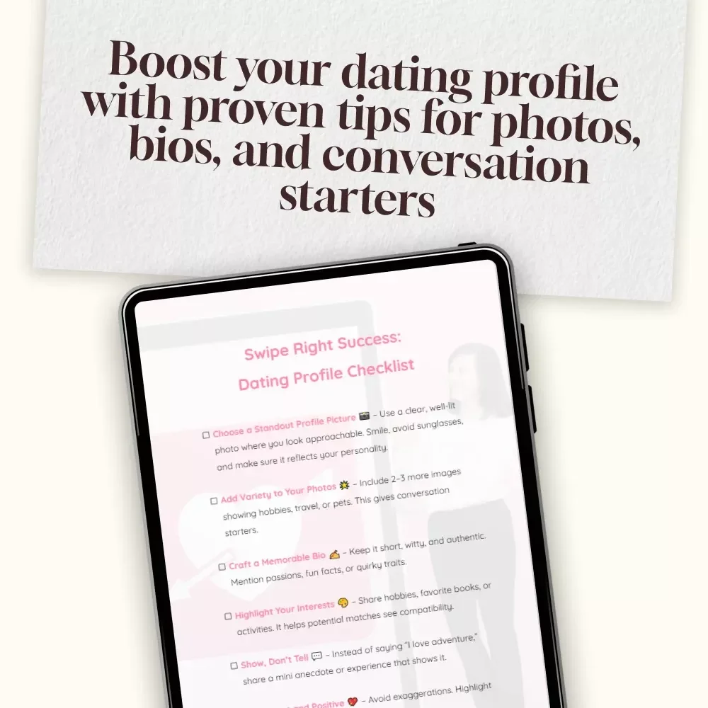 Swipe Right Success: Dating Profile Checklist | Dating Profile Tips | Digital Download Guide for Better Matches