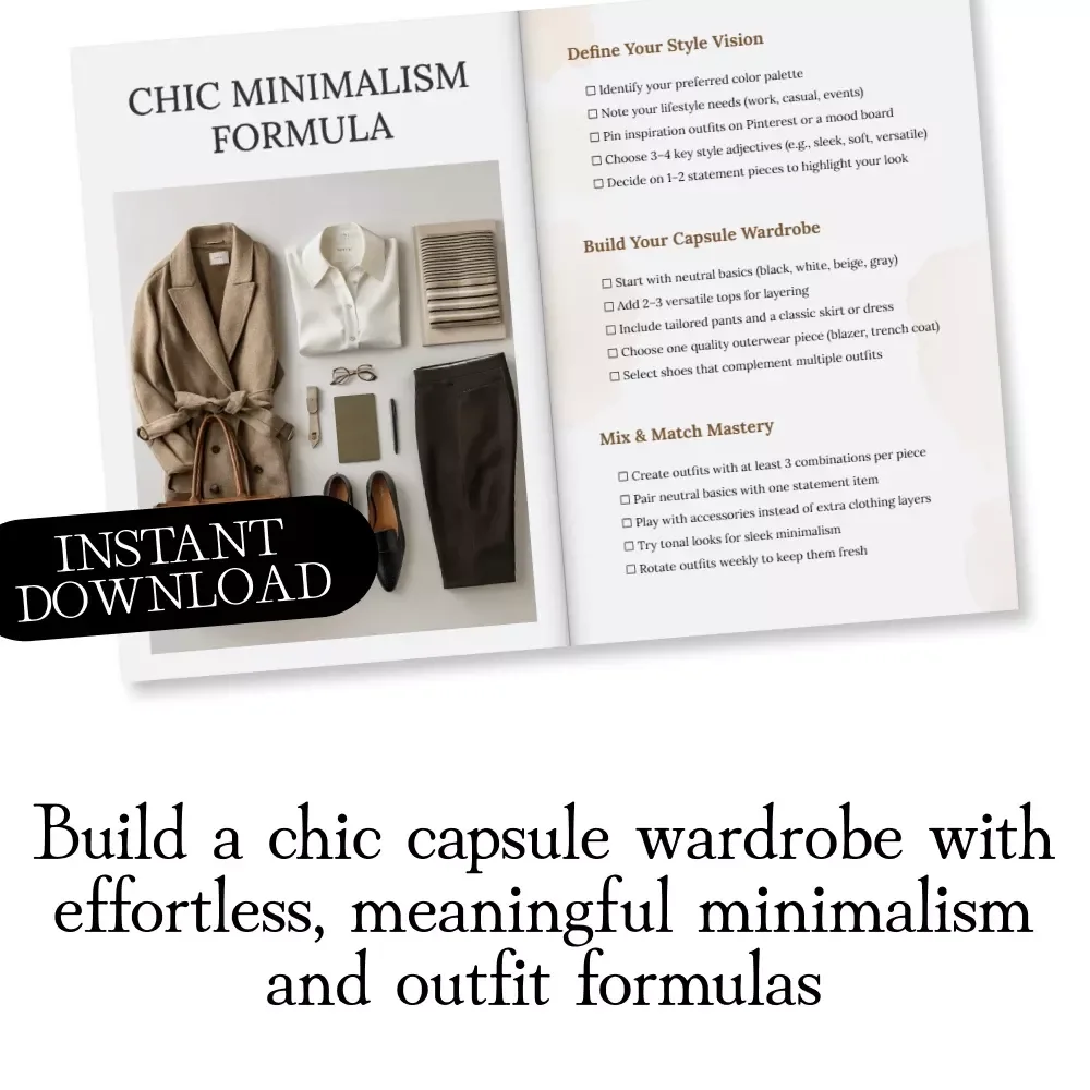 Chic Minimalism Formula | Meaningful Minimalism Outfit Recipe Checklist | Capsule Wardrobe, Outfit Planning, Style Vision Guide
