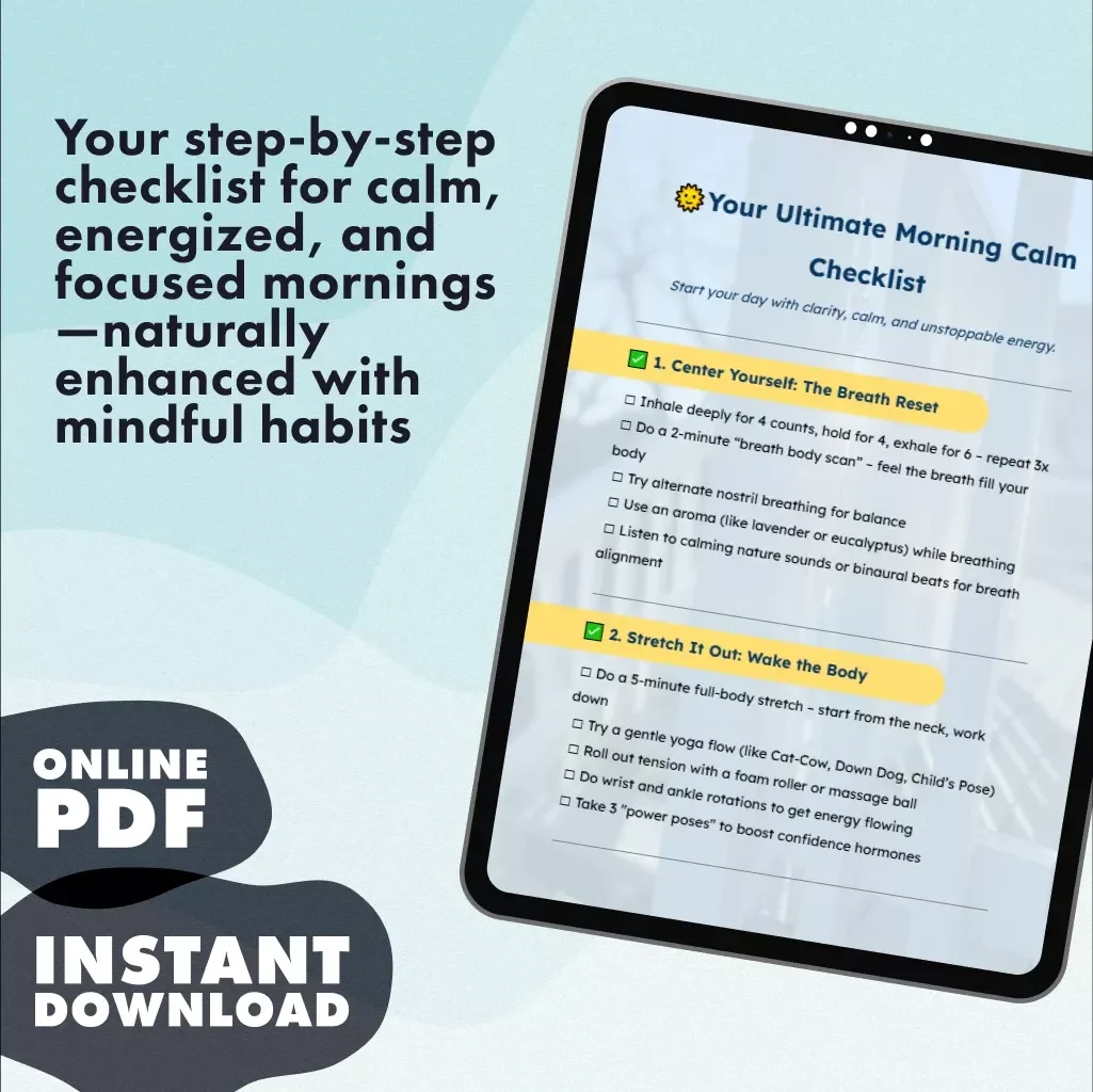 Your Ultimate Morning Calm Checklist | Morning Calm Stack Checklist: Breath, Stretch, Intention | Digital Download Self-Care Guide, eBook & Printable