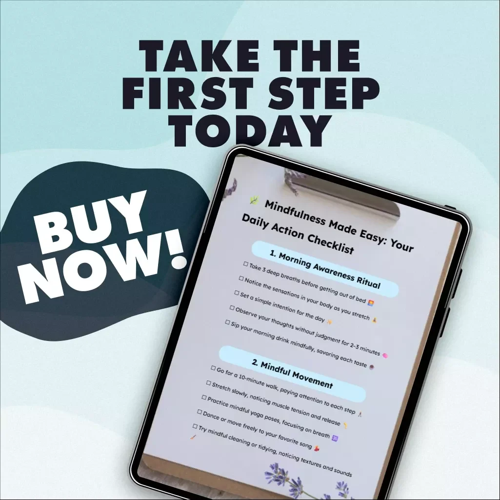 Mindfulness Made Easy: Your Daily Action Checklist | Printable Digital Download for Stress Relief, Mindful Living & Mindfulness Exercises