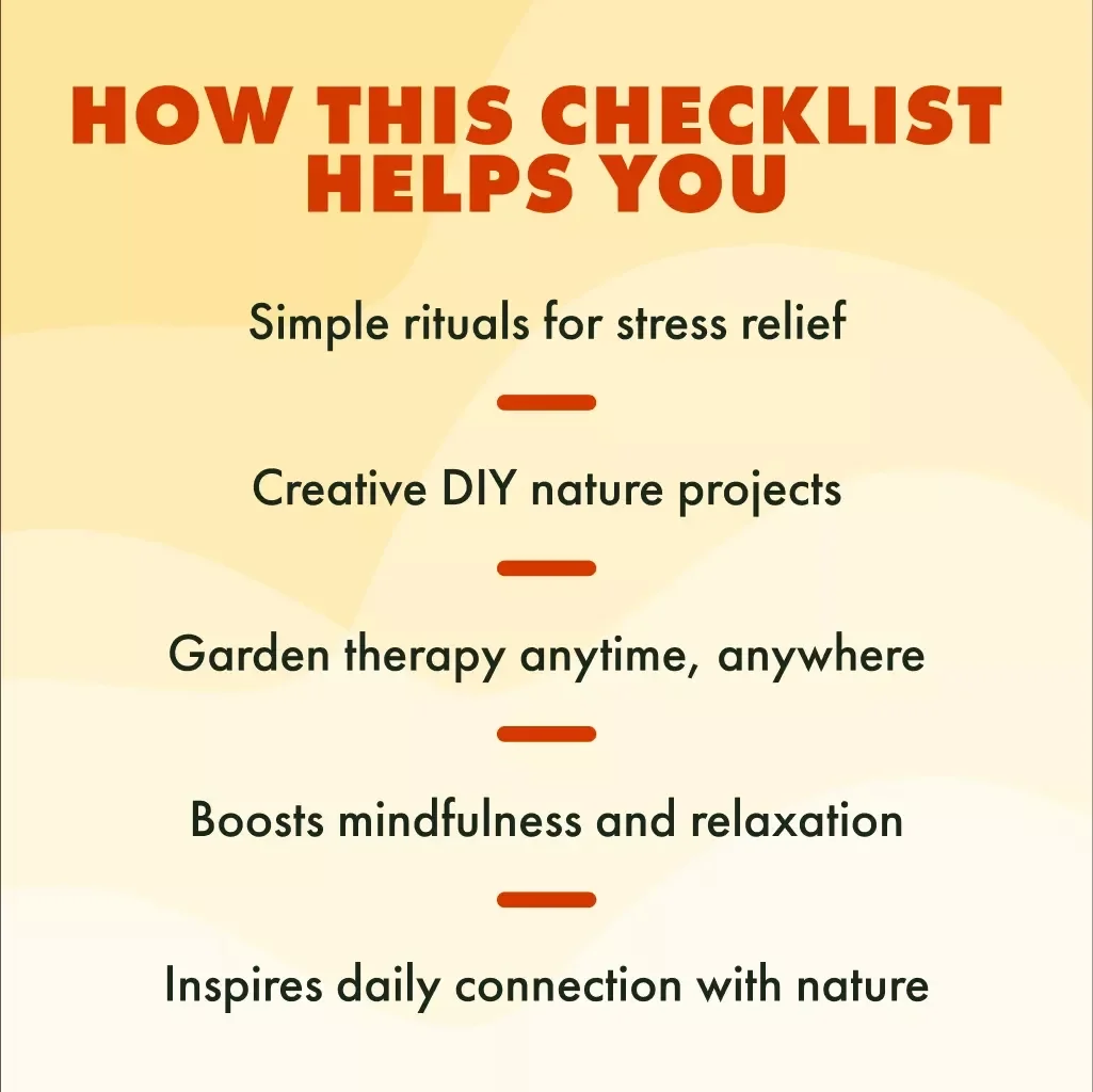 Garden Therapy for Stress Relief Checklist | Garden Therapy for Stress Relief Daily Planner | Mindful Gardening Rituals eBook & Printable Self-Care Guide