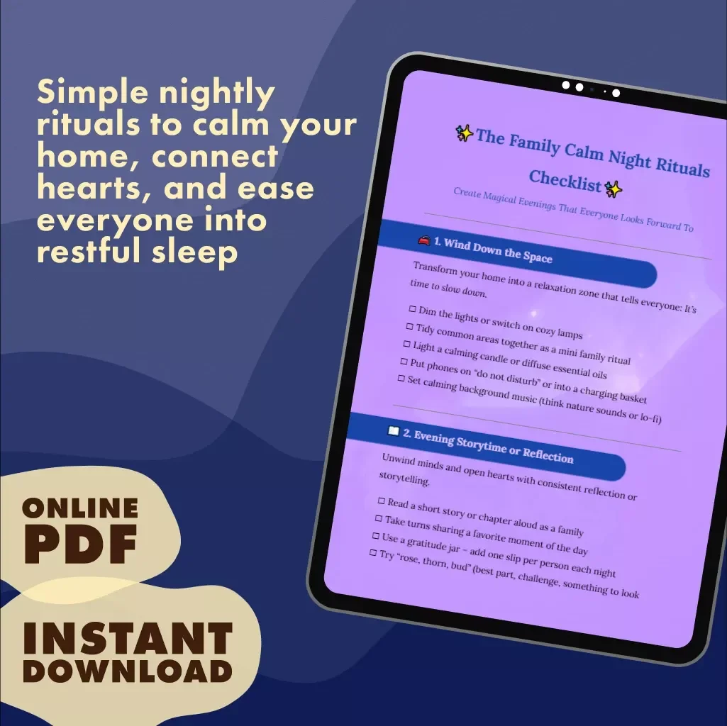 The Family Calm Night Rituals Checklist | Digital Download | Family Calm Night Checklist: Rituals That Actually Stick | Printable Evening Routine for Families