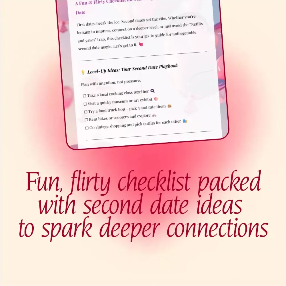 The Second Date Spark List | Digital Checklist for Fun & Flirty Second Date Ideas | Printable eBook Guide for Couples