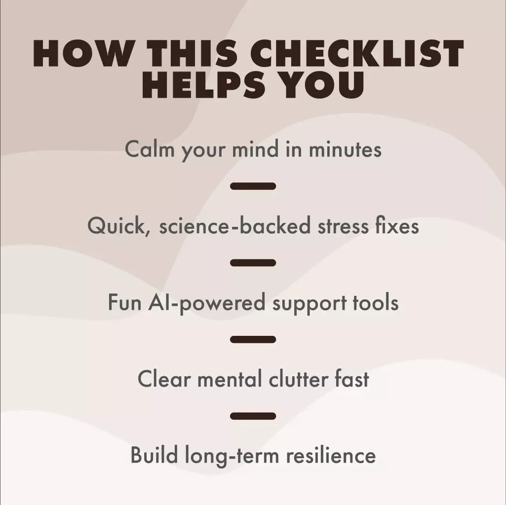 Quick Calm: The Stress-Relief Checklist | Digital Download | Instant Guide on How to Relieve Stress Quickly | Printable Wellness & Self-Care Tool