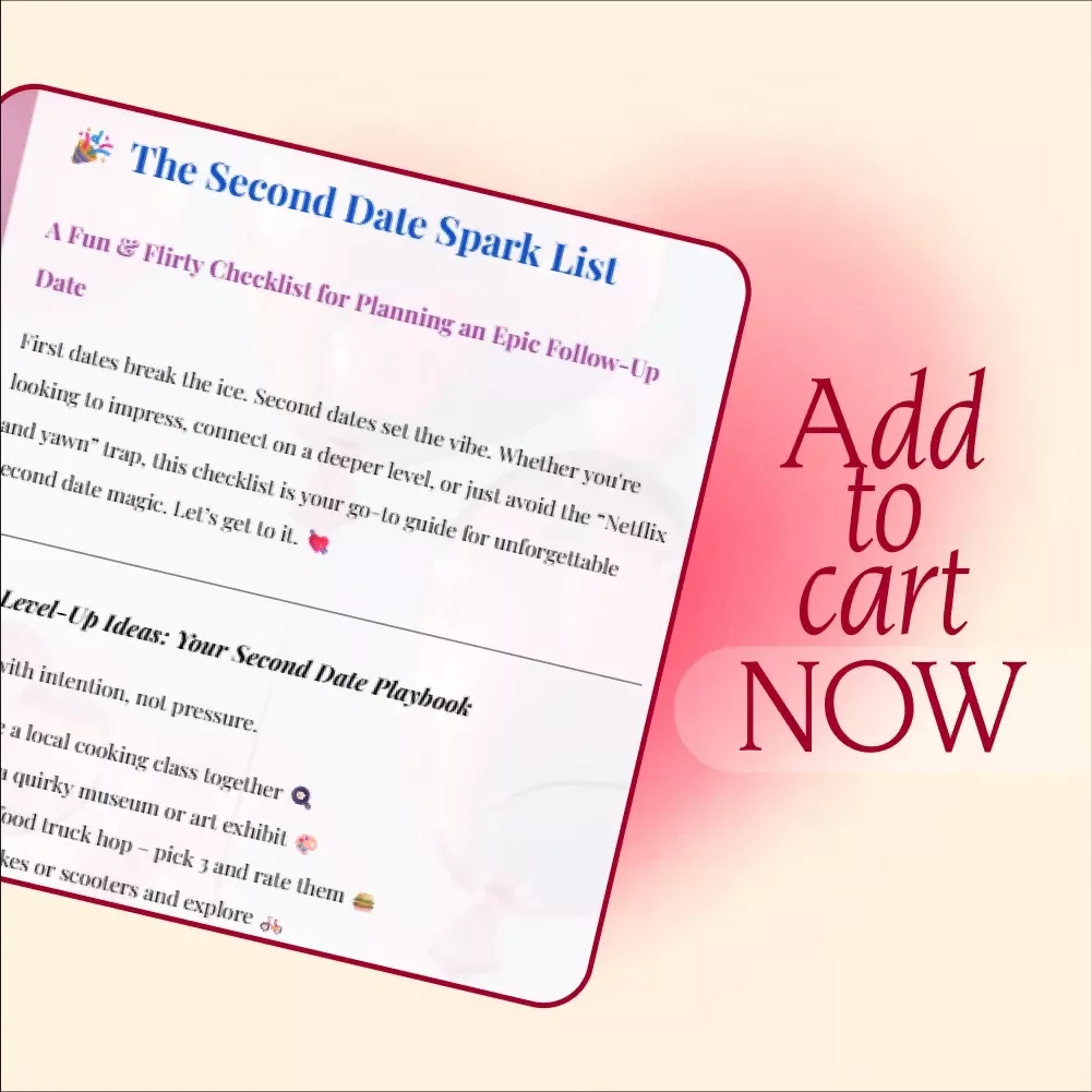 The Second Date Spark List | Digital Checklist for Fun & Flirty Second Date Ideas | Printable eBook Guide for Couples