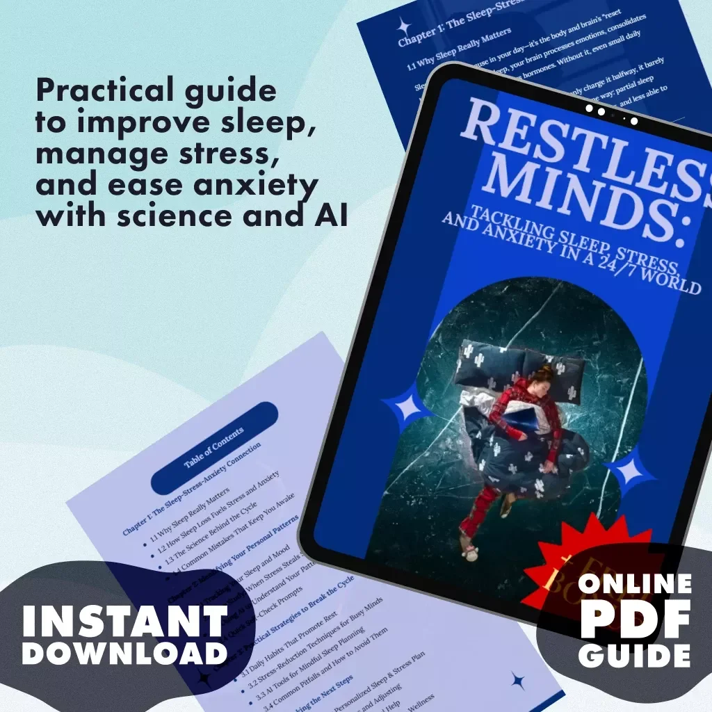Restless Minds: Tackling Sleep, Stress, and Anxiety in a 24/7 World | Digital Wellness Guide for Lack of Sleep, Stress and Anxiety Relief | Self-Care eBook & Practical Checklist