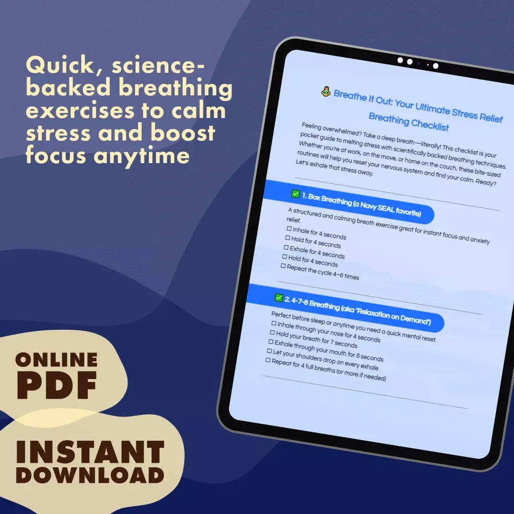 Breathe It Out: Your Ultimate Stress Relief Breathing Checklist | Digital Download for Stress Relief Breathing Exercises, Anxiety & Relaxation