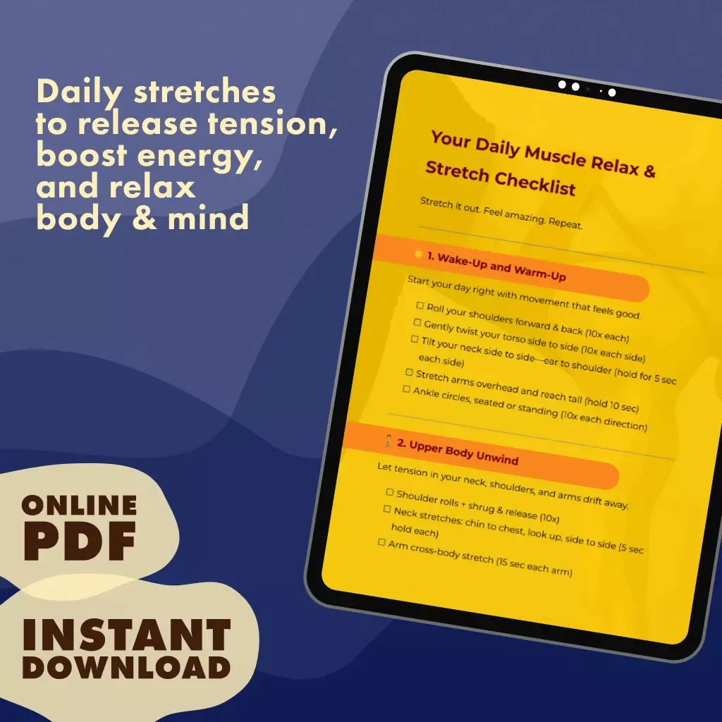 Your Daily Muscle Relax & Stretch Checklist | Digital Download Wellness Routine | Daily Muscle Relax Stretch Sequence for Morning, Midday & Evening Balance