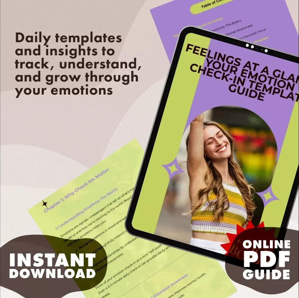 Feelings at a Glance: Your Emotion Check-In Template Guide | Digital Download eBook & Printable Checklist for Emotional Awareness