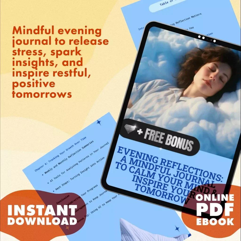 Evening Reflections: A Mindful Journal to Calm Your Mind & Inspire Your Tomorrow | Digital Download Mindful Evening Reflection Journal eBook & Guided Prompts