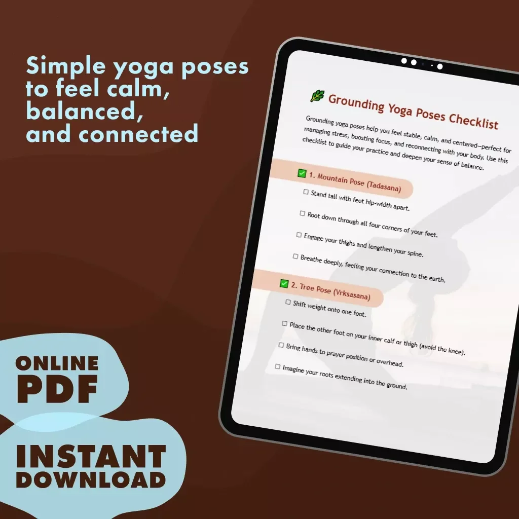 Grounding Yoga Poses Checklist | Printable Yoga Guide for Stress Relief, Balance & Focus | Digital Download