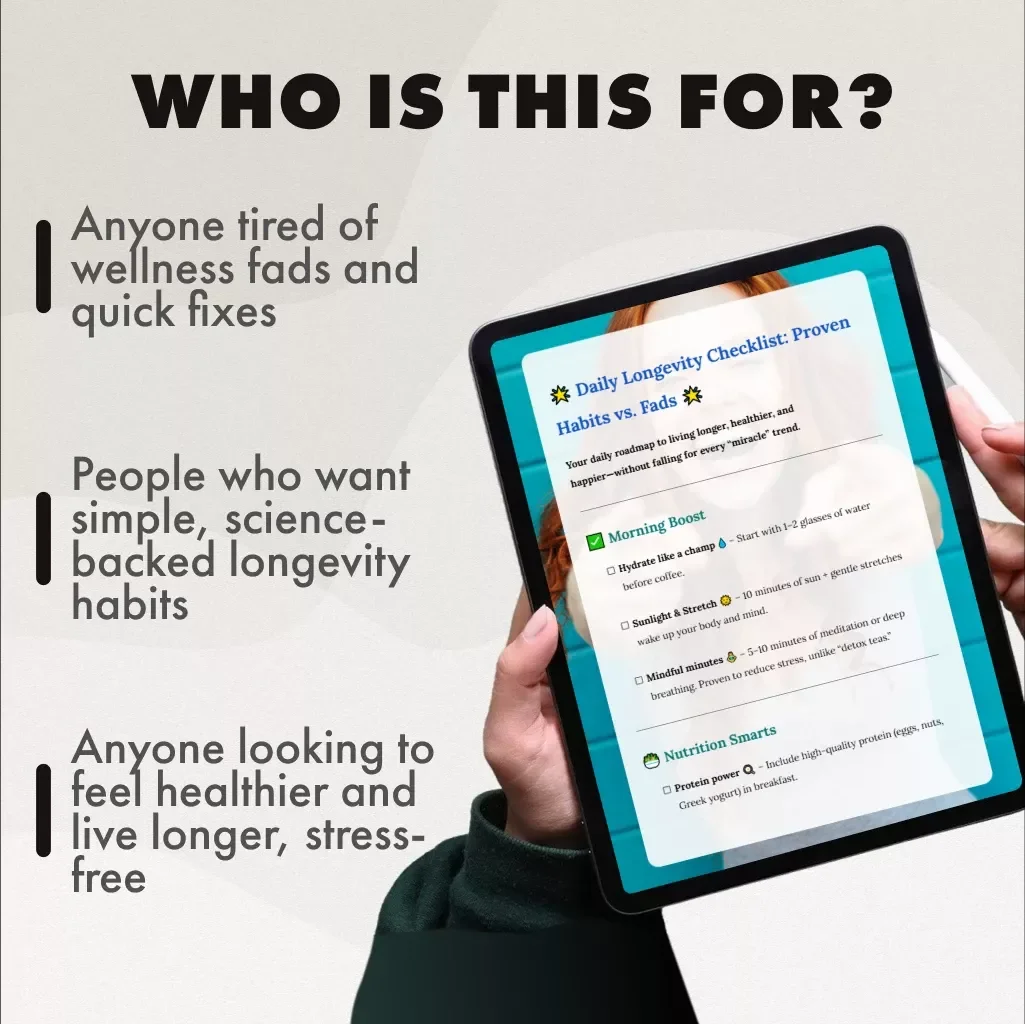 Daily Longevity Checklist: Proven Habits vs Fads | Healthy Living Guide | Digital Download Wellness eBook & Printable Checklist for Daily Habits