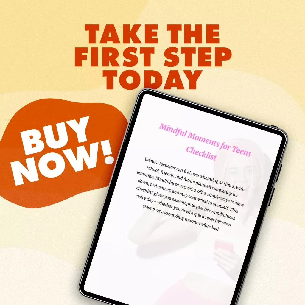 Mindful Moments for Teens Checklist | Printable Digital Download | Mindfulness Activities for Teens | Stress Relief, Self Care, Calm & Focus