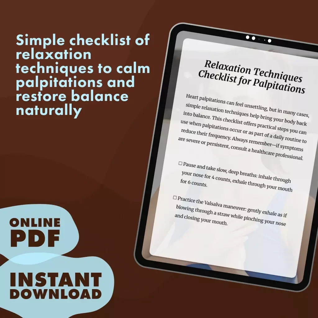 Relaxation Techniques Checklist for Palpitations | Digital Download Self-Care Guide, eBook & Printable Wellness Resource for Stress Relief