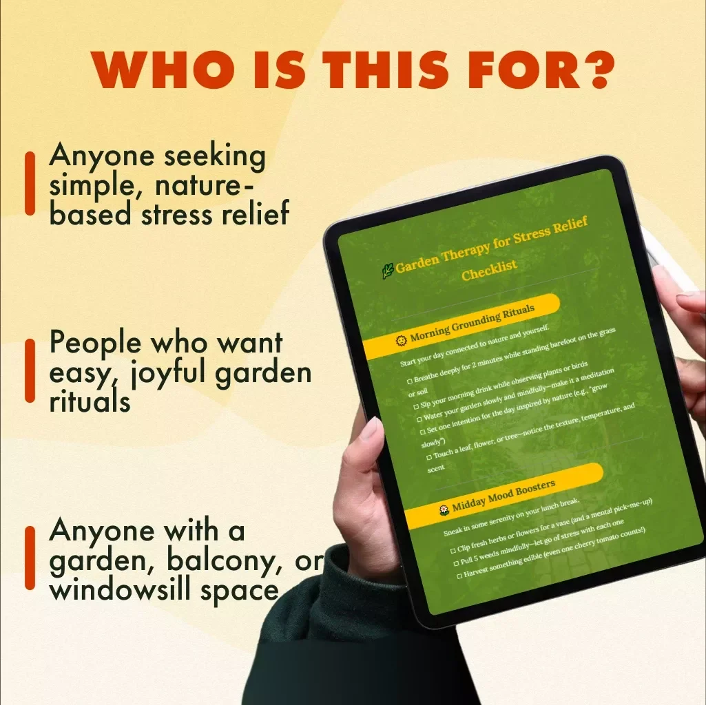 Garden Therapy for Stress Relief Checklist | Garden Therapy for Stress Relief Daily Planner | Mindful Gardening Rituals eBook & Printable Self-Care Guide