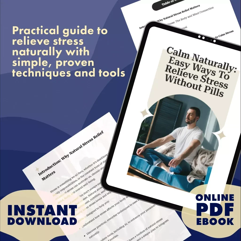 Calm Naturally: Easy Ways to Relieve Stress Without Pills | Stress Relief eBook | Natural Anxiety Guide | Mindfulness, Sleep, Nutrition & Self-Care Checklist