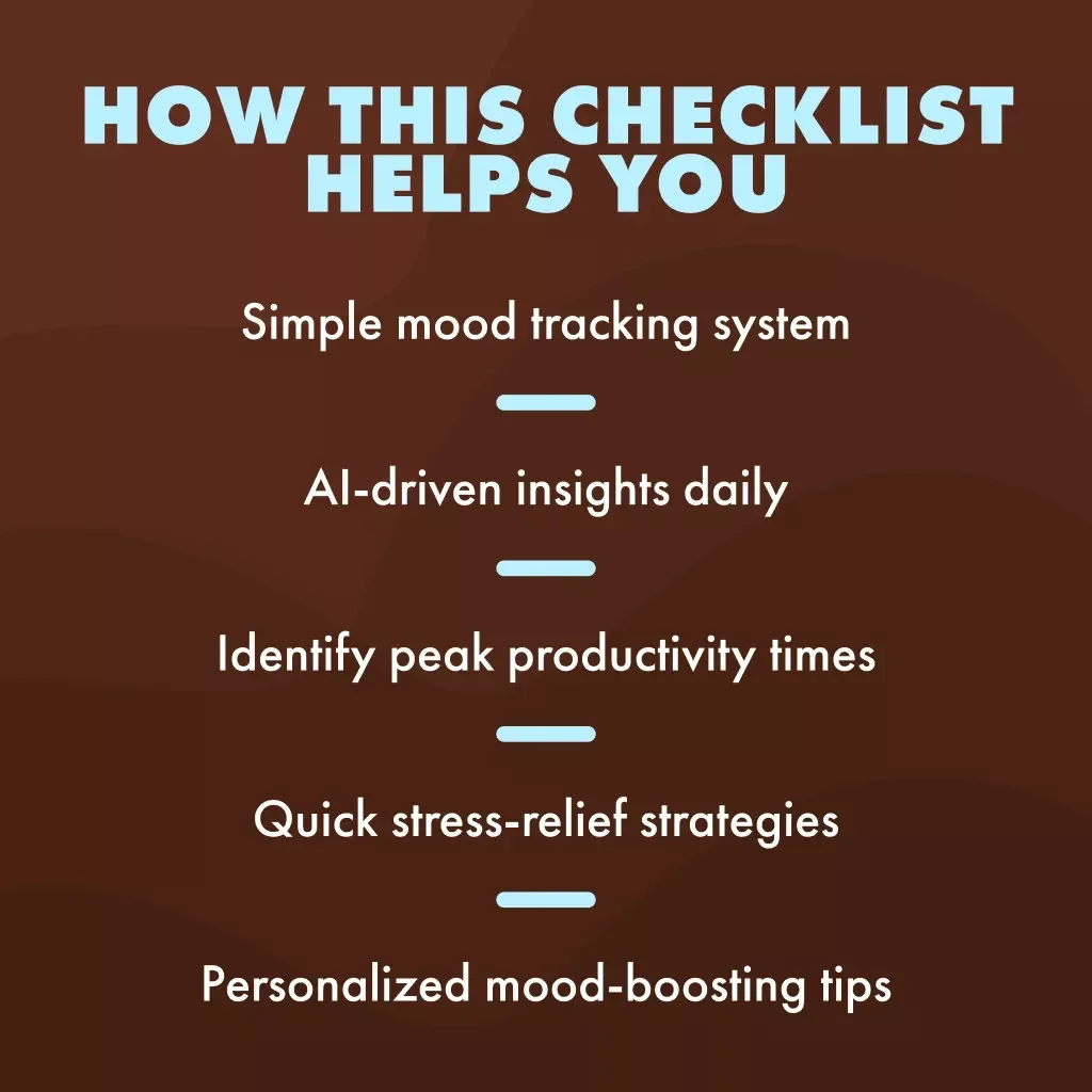 The AI-Powered Workday Mood Tracker Checklist | Digital Download Productivity Guide for Energy, Focus & Stress Relief
