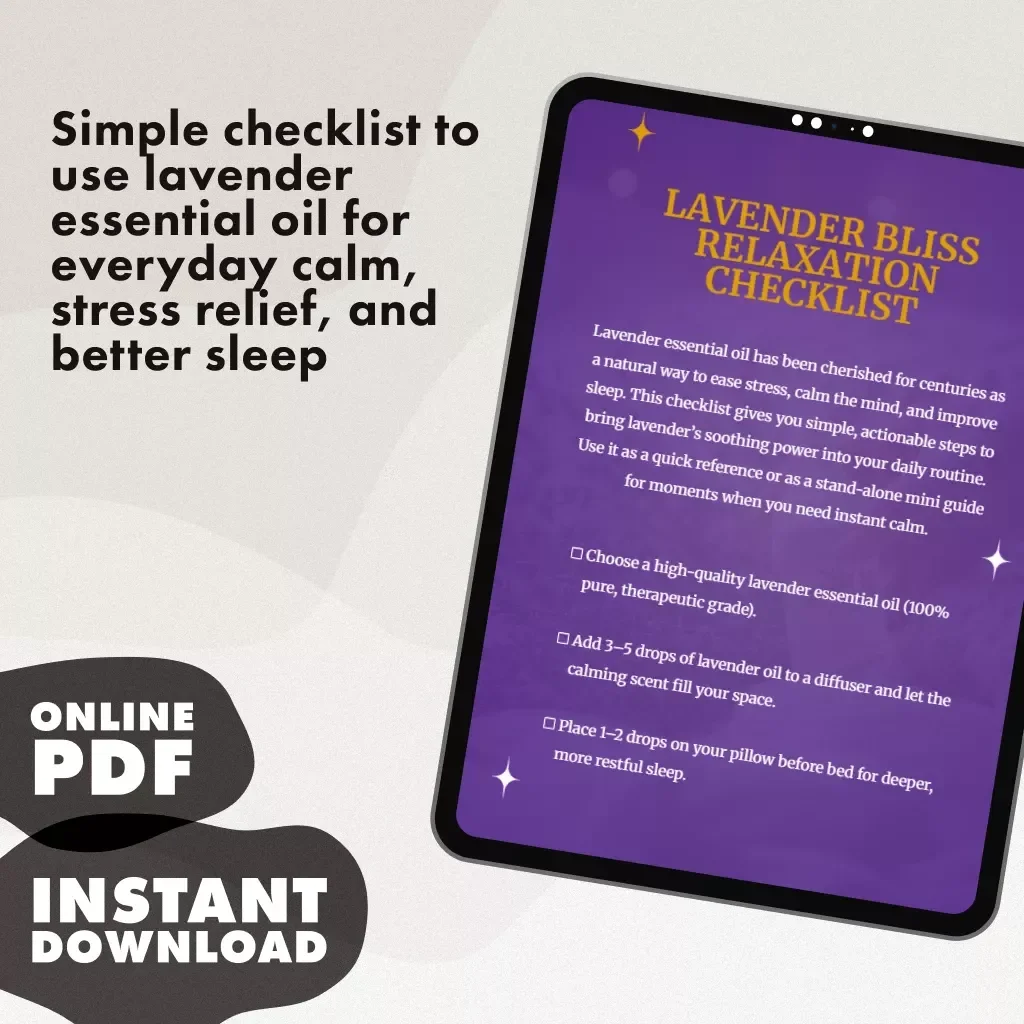 Lavender Bliss Relaxation Checklist | Digital Download Guide for Stress Relief, Sleep, and Calm with Lavender Essential Oil for Relaxation