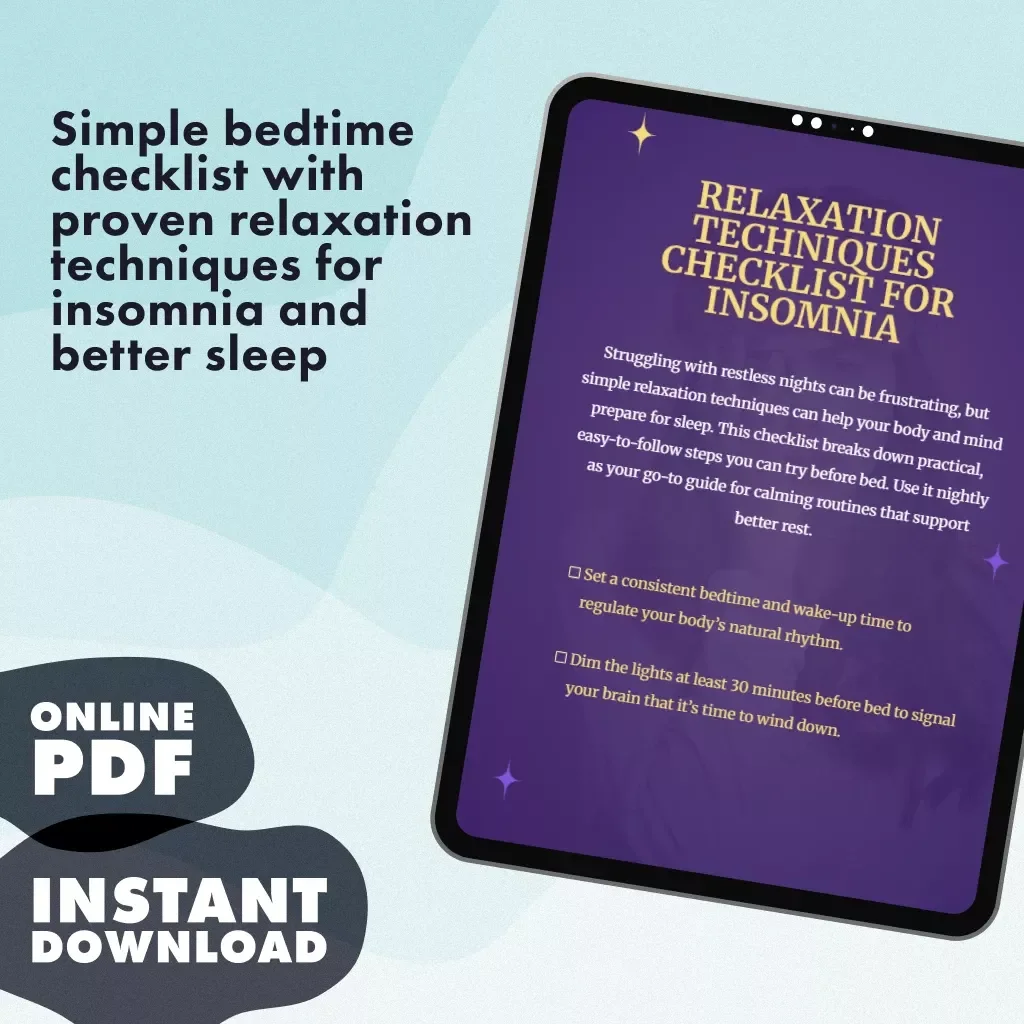 Relaxation Techniques Checklist for Insomnia | Digital Download Sleep Aid | Bedtime Routine Guide for Restful Nights