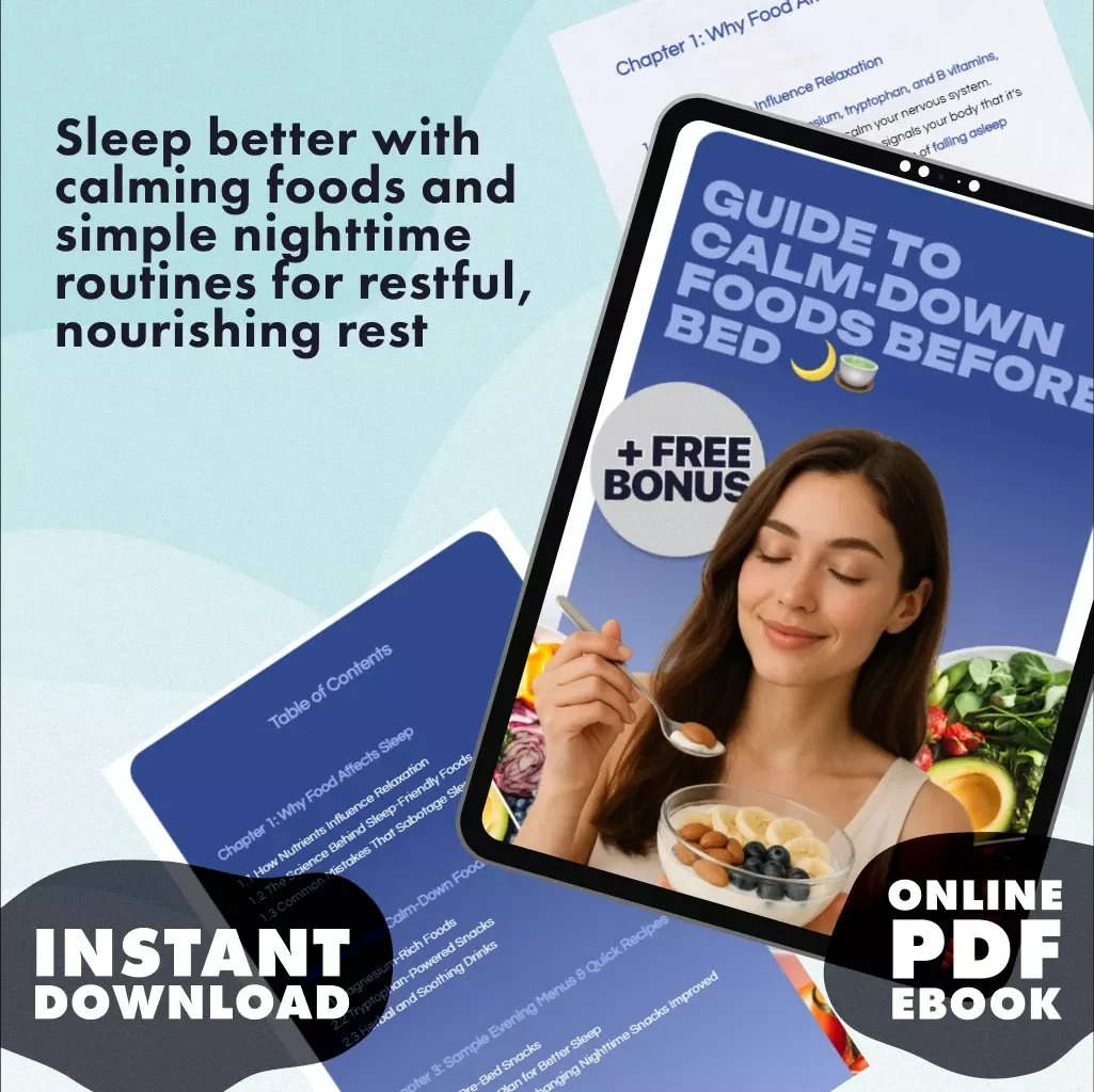 Guide to Calm-Down Foods Before Bed | Sleep-Friendly eBook | Digital Download for Relaxation, Healthy Snacks, Recipes & Nighttime Nutrition