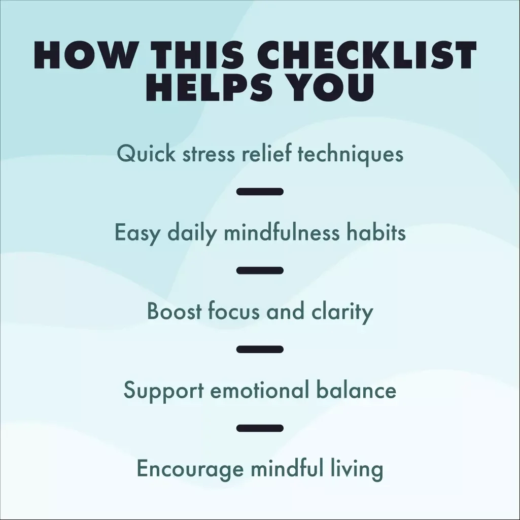 Mindfulness Made Easy: Your Daily Action Checklist | Printable Digital Download for Stress Relief, Mindful Living & Mindfulness Exercises
