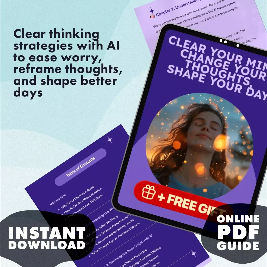 Clear Your Mind, Change Your Thoughts, Shape Your Day | AI-Based Journal for Worry Dump & Reframes | Digital Download Guide for Mental Clarity, Mindset Reset & Stress Relief