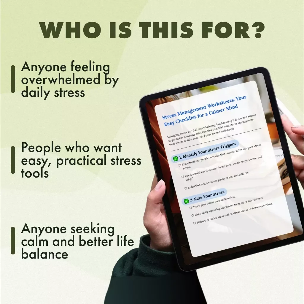 Stress Management Worksheets: Your Easy Checklist for a Calmer Mind | Printable Digital Download | Stress Relief eBook & Self-Care Guide