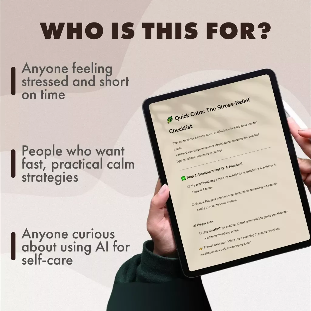 Quick Calm: The Stress-Relief Checklist | Digital Download | Instant Guide on How to Relieve Stress Quickly | Printable Wellness & Self-Care Tool