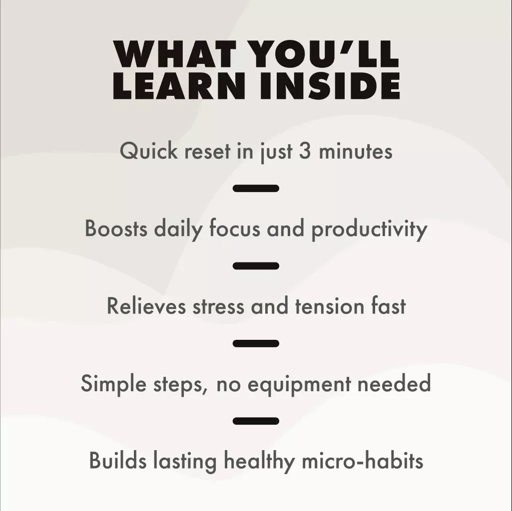 Breathe & Stretch in 3: Quick Reset for Mind and Body | 3-Minute Breath & Stretch Combo to Reset | Digital Guide, Instant Download, Self-Care eBook, Stress Relief Checklist