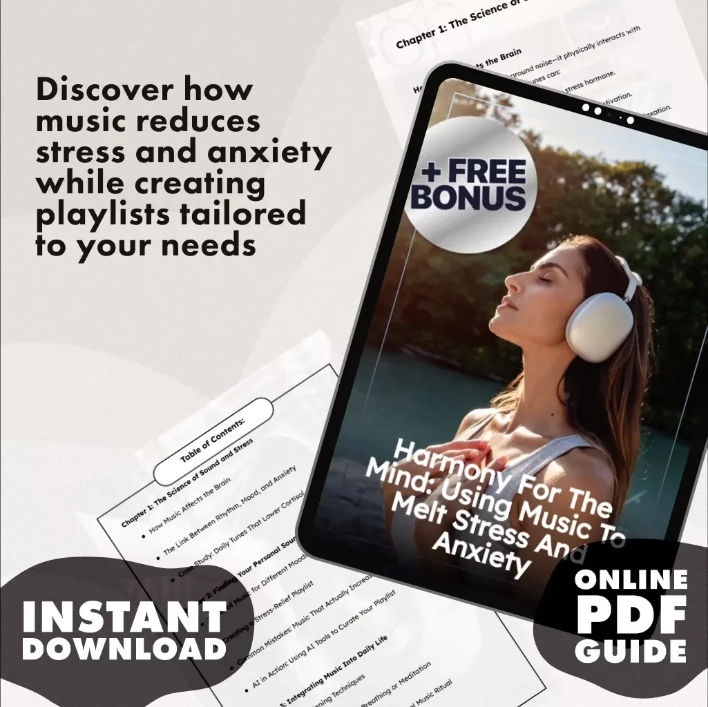 Harmony for the Mind: Using Music to Melt Stress and Anxiety | Digital Guide for Music to Relieve Stress and Anxiety | eBook, Checklist & Playlist Ideas