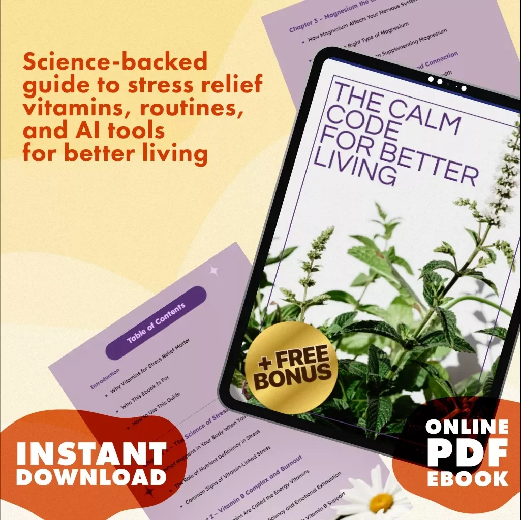 The Calm Code for Better Living | Stress Relief Vitamins Guide | Holistic Wellness eBook | Digital Download for Stress Management