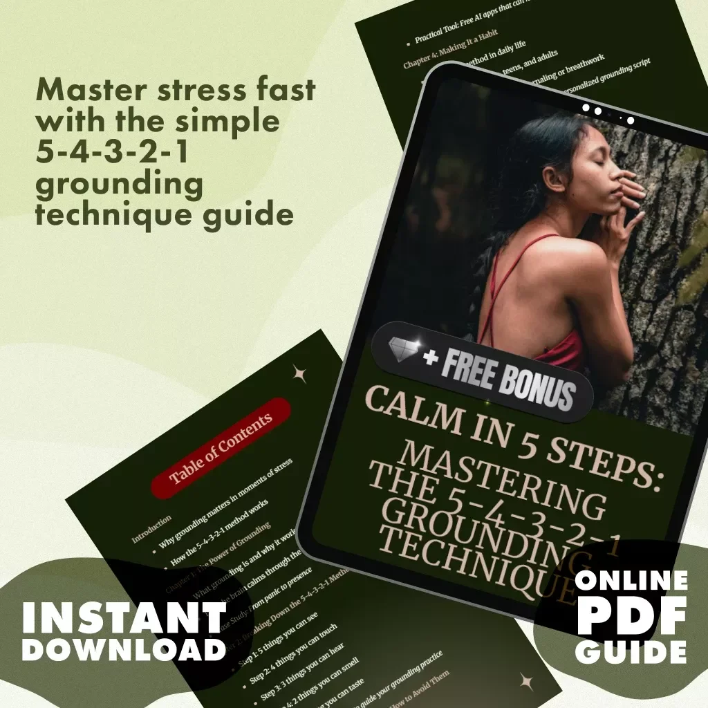 Calm in 5 Steps: Mastering the 5-4-3-2-1 Grounding Technique | Stress Relief Guide | Printable eBook | Mindfulness & Anxiety Support | Digital Download