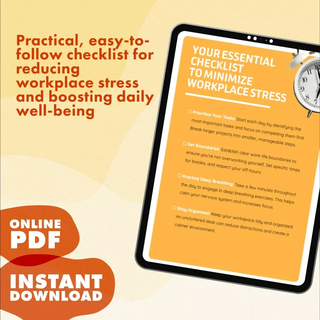 Your Essential Checklist to Minimize Workplace Stress | Digital Download Guide on How to Minimise Stress at Work