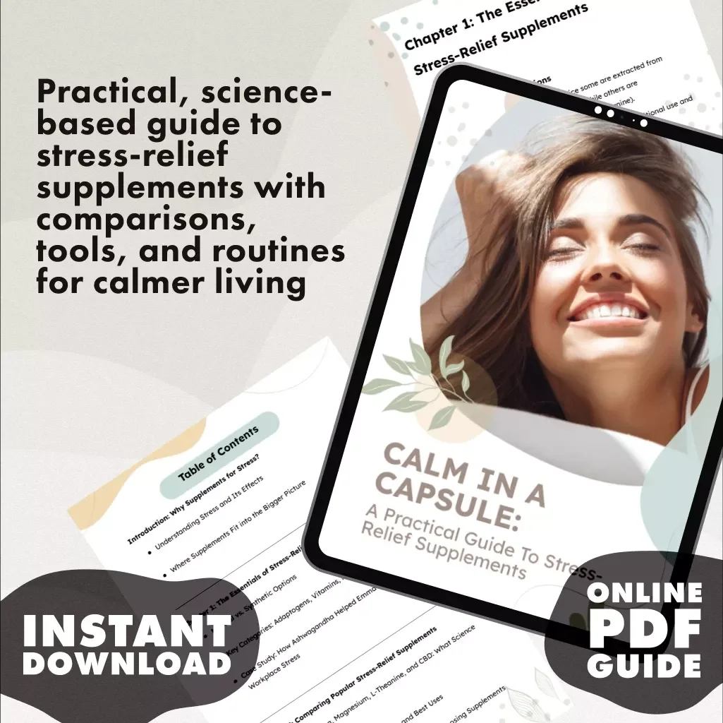 Calm in a Capsule: A Practical Guide to Stress-Relief Supplements | Digital Guide + Stress-Relief Supplement Comparison Sheet | eBook for Wellness, Self-Care, Anxiety Relief
