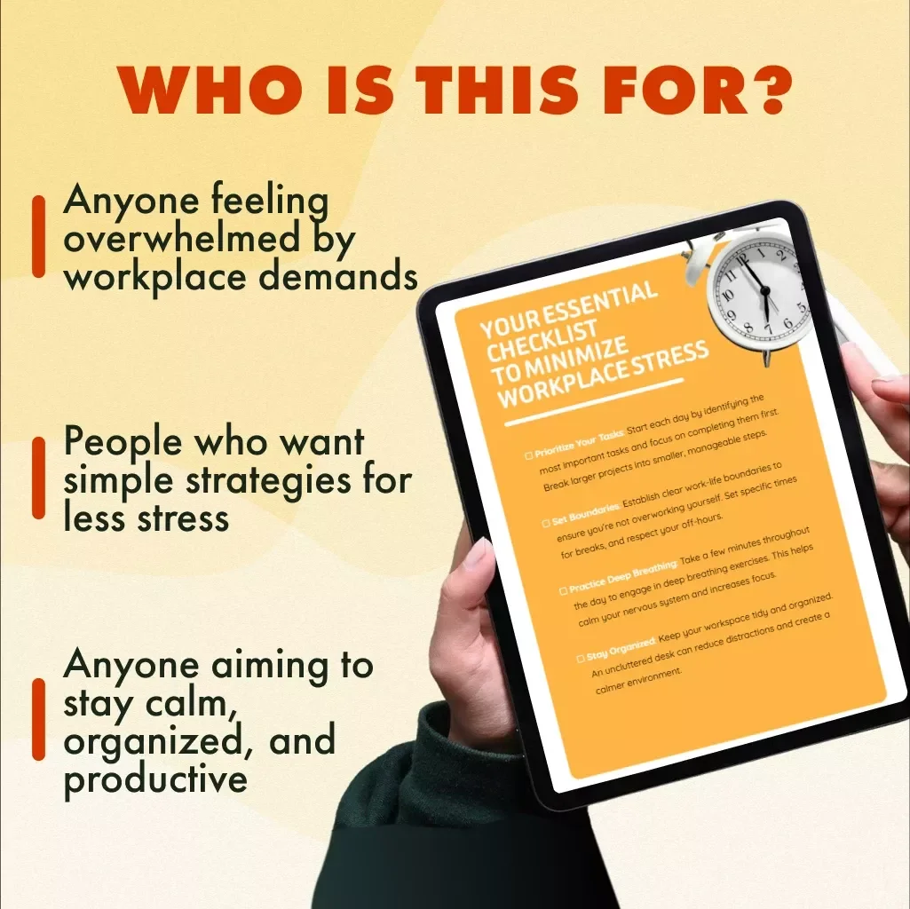 Your Essential Checklist to Minimize Workplace Stress | Digital Download Guide on How to Minimise Stress at Work